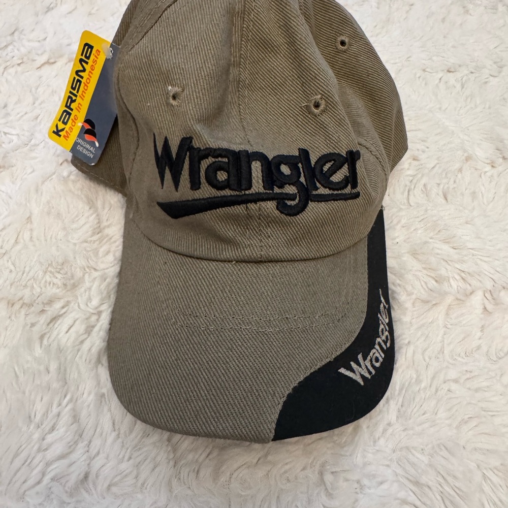 Vintage Wrangler Tan & Black Logo Ball Cap | Y2K 90s–2000s Made in Indonesia NWT